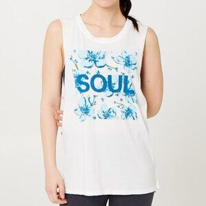 Soulcycle Floral SOUL Tank Top White Blue Small